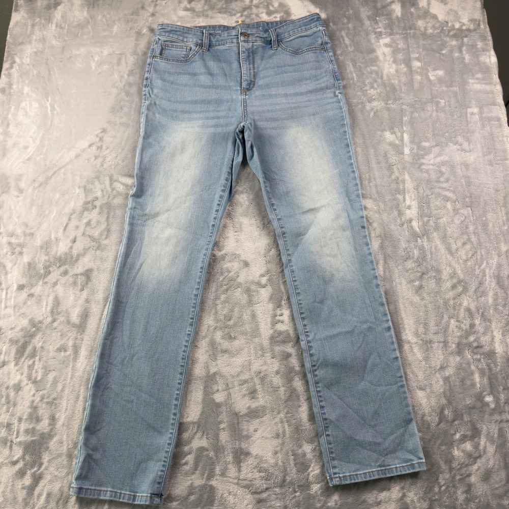St. Johns Bay Straight Leg Jeans Light Wash Blue Denim Womens 12 Long